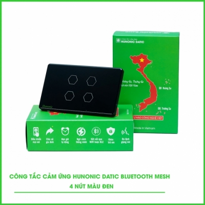 Công tắc cảm ứng 4 nút Bluetooth Mesh HUNONIC Datic màu đen Công tắc cảm ứng 4 nút Bluetooth Mesh HUNONIC Datic màu đen