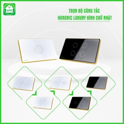 Công tắc HUNONIC Luxury chữ nhật viền vàng